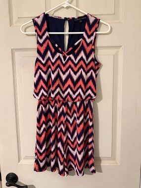 Three Hearts Chevron shorts/romper   in Coral, Navy & White